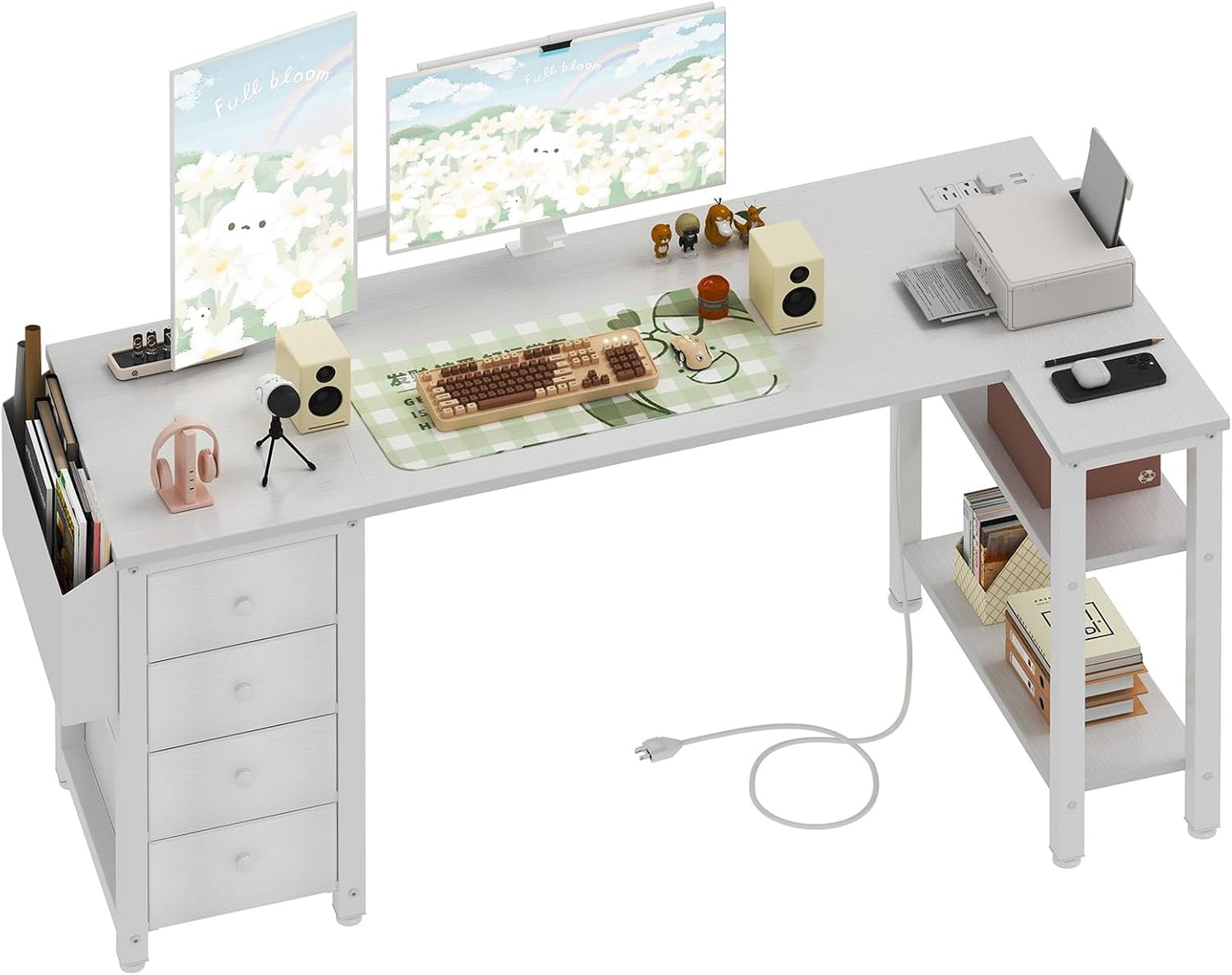 ✨ L-Shaped Computer Desk | Modern Corner Workstation with Drawers & Storage Shelves for Home Office 🎮