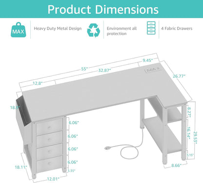 ✨ L-Shaped Computer Desk | Modern Corner Workstation with Drawers & Storage Shelves for Home Office 🎮