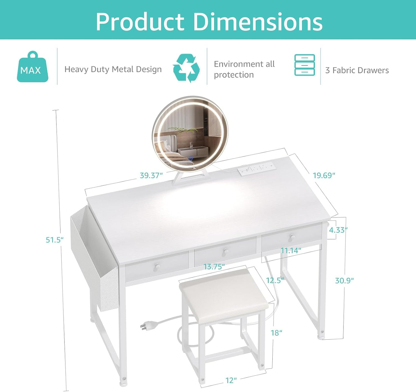 💄 Modern Vanity Desk with LED Mirror | Makeup Dressing Table with Drawers & Charging Station ✨
