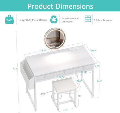 💄 Modern Vanity Desk with LED Mirror | Makeup Dressing Table with Drawers & Charging Station ✨