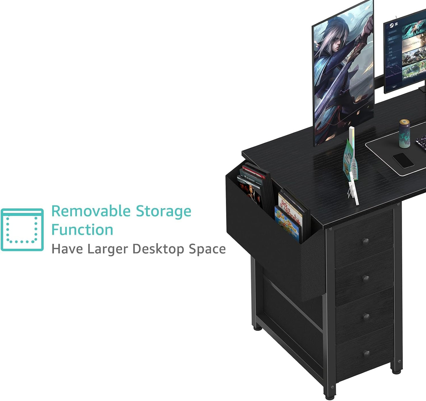 ✨ L-Shaped Computer Desk | Modern Corner Workstation with Storage Drawers & Shelves for Home Office 🎮