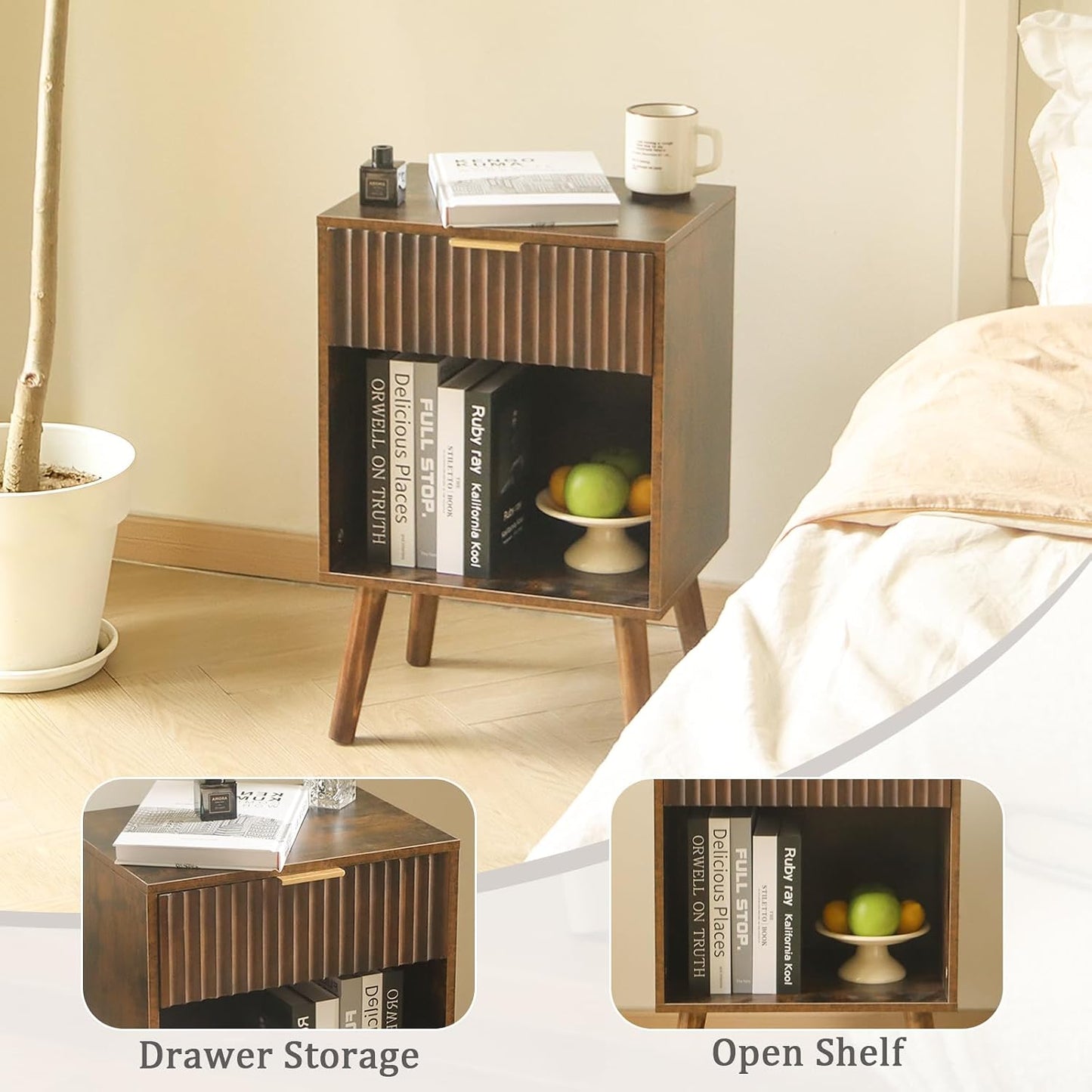 🏡 Scandinavian Inspired Nightstand | Minimalist Wooden Bedside Storage Table with Drawer