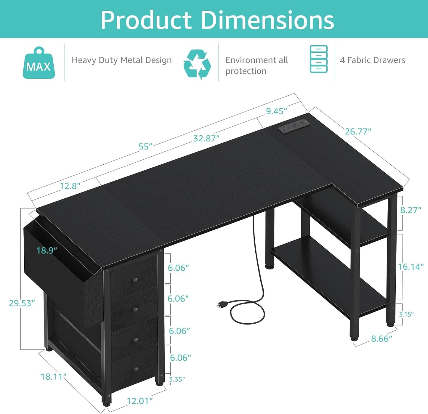 ✨ L-Shaped Computer Desk | Modern Corner Workstation with Storage Drawers & Shelves for Home Office 🎮