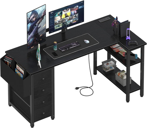 ✨ L-Shaped Computer Desk | Modern Corner Workstation with Storage Drawers & Shelves for Home Office 🎮