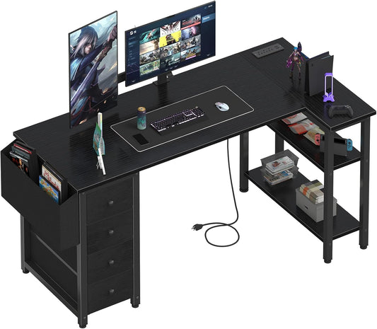 ✨ L-Shaped Computer Desk | Modern Corner Workstation with Storage Drawers & Shelves for Home Office 🎮