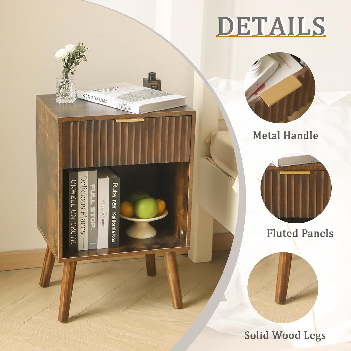 🏡 Scandinavian Inspired Nightstand | Minimalist Wooden Bedside Storage Table with Drawer