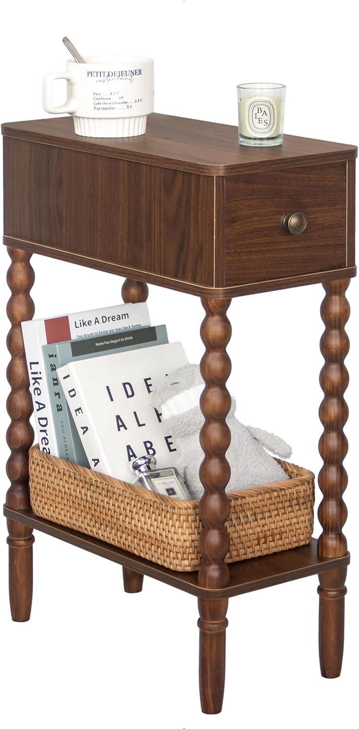 ✨ Slim Narrow Nightstand | Modern Bedside Table with Drawer & Storage Shelf for Small Spaces 🏡