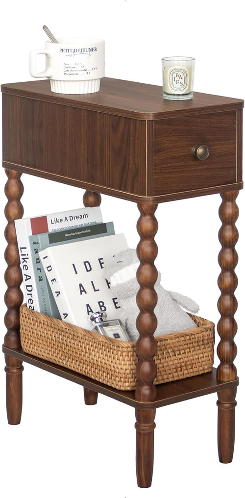 ✨ Slim Narrow Nightstand | Modern Bedside Table with Drawer & Storage Shelf for Small Spaces 🏡