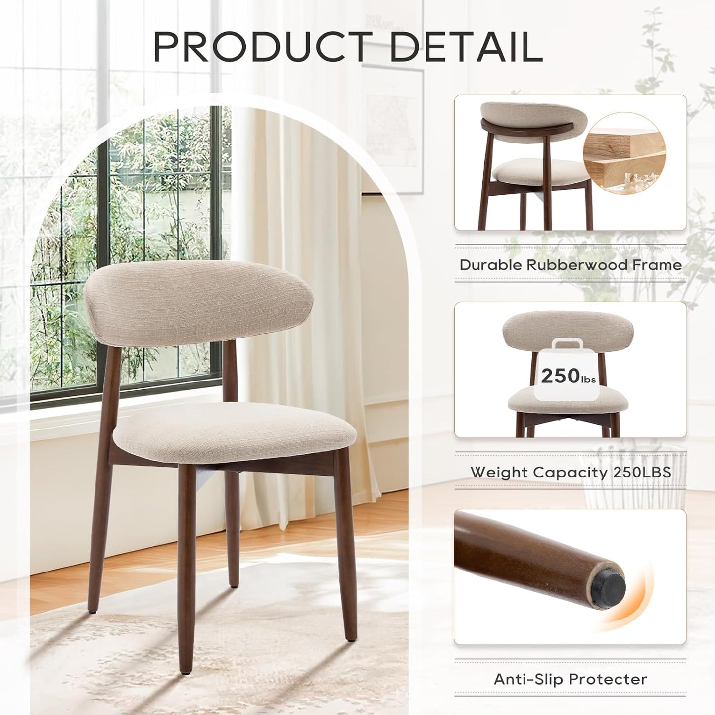 🌿 Modern Farmhouse Dining Chairs | Upholstered Wooden Kitchen Chairs with Soft Fabric Seat & Solid Wood Legs 🪑