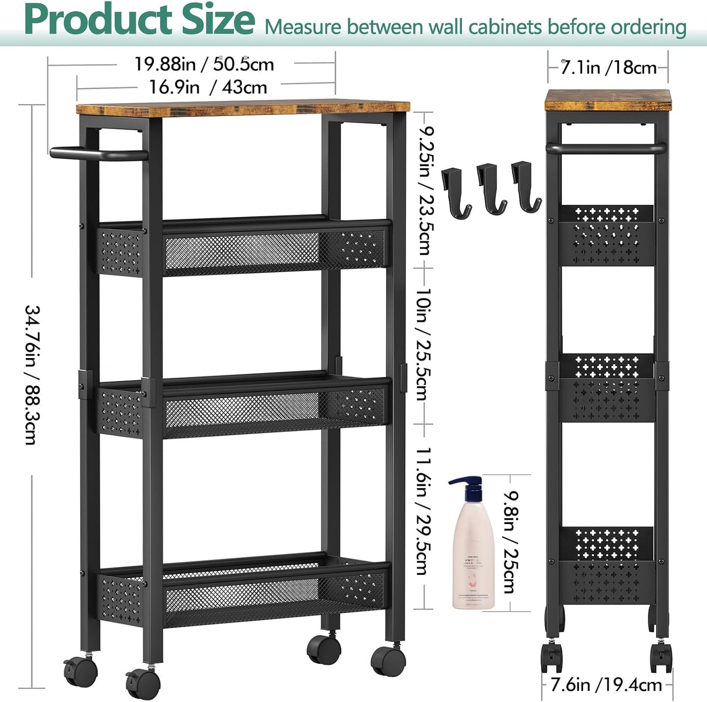 ✨ Slim Rolling Storage Cart | 4-Tier Narrow Organizer with Wood Top for Kitchen, Bathroom & Laundry Room 🏡