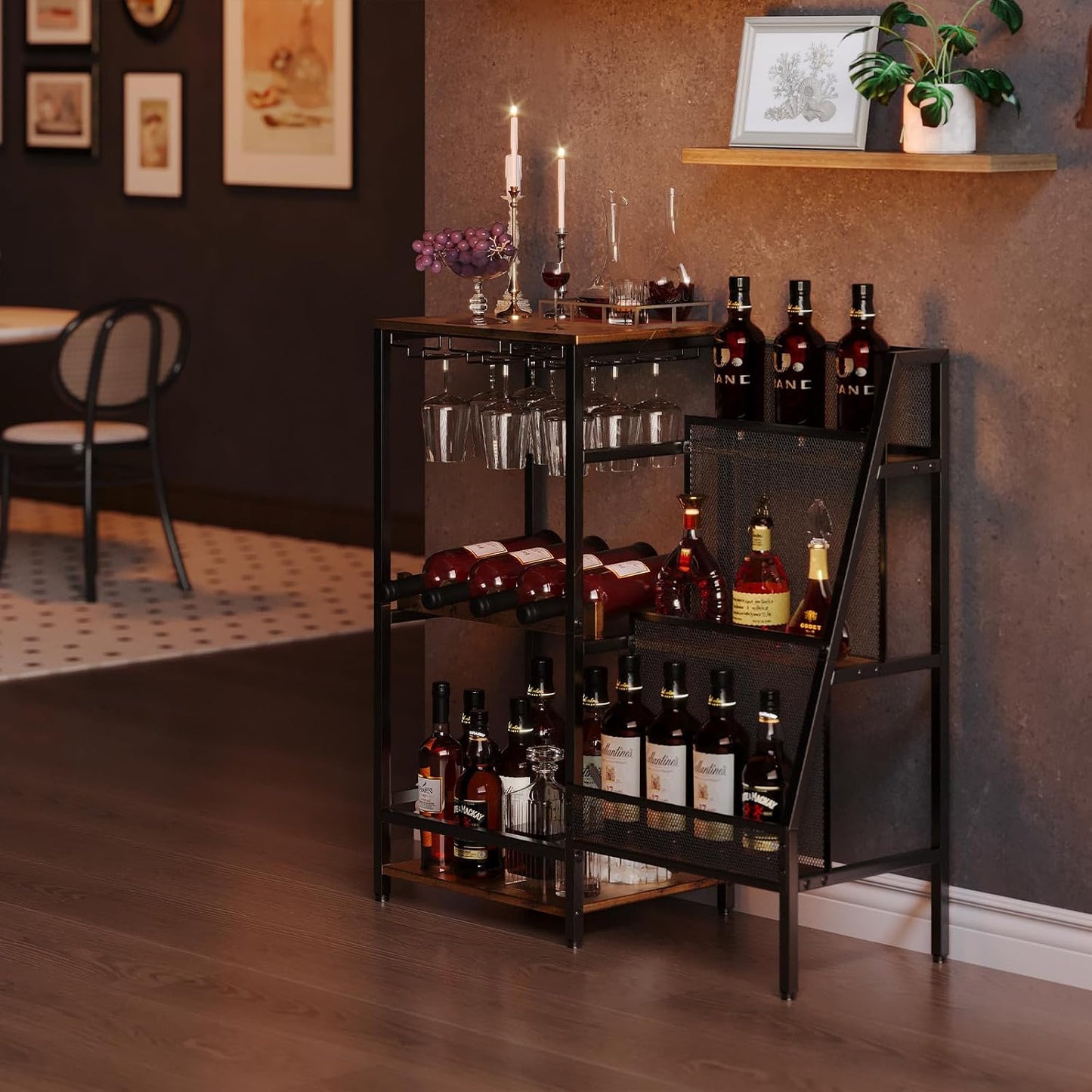 🍷 Vintage Home Bar Cabinet | Whiskey & Wine Display Rack with Glass Holder and Mini Bar Table ✨