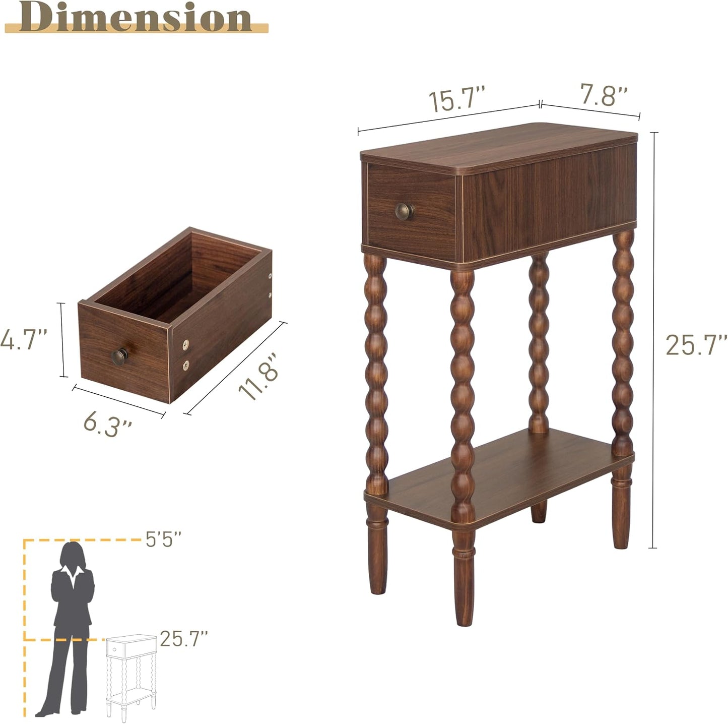✨ Slim Narrow Nightstand | Modern Bedside Table with Drawer & Storage Shelf for Small Spaces 🏡