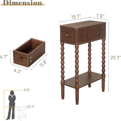 ✨ Slim Narrow Nightstand | Modern Bedside Table with Drawer & Storage Shelf for Small Spaces 🏡