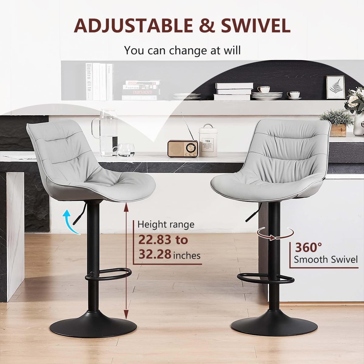 🍸 Modern Counter Height Bar Stools | Adjustable Swivel Kitchen Island Chairs with PU Leather Upholstery ✨