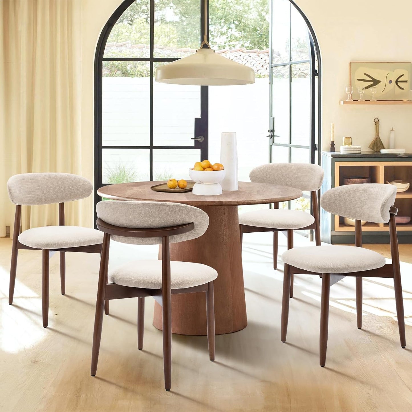 🌿 Modern Farmhouse Dining Chairs | Upholstered Wooden Kitchen Chairs with Soft Fabric Seat & Solid Wood Legs 🪑