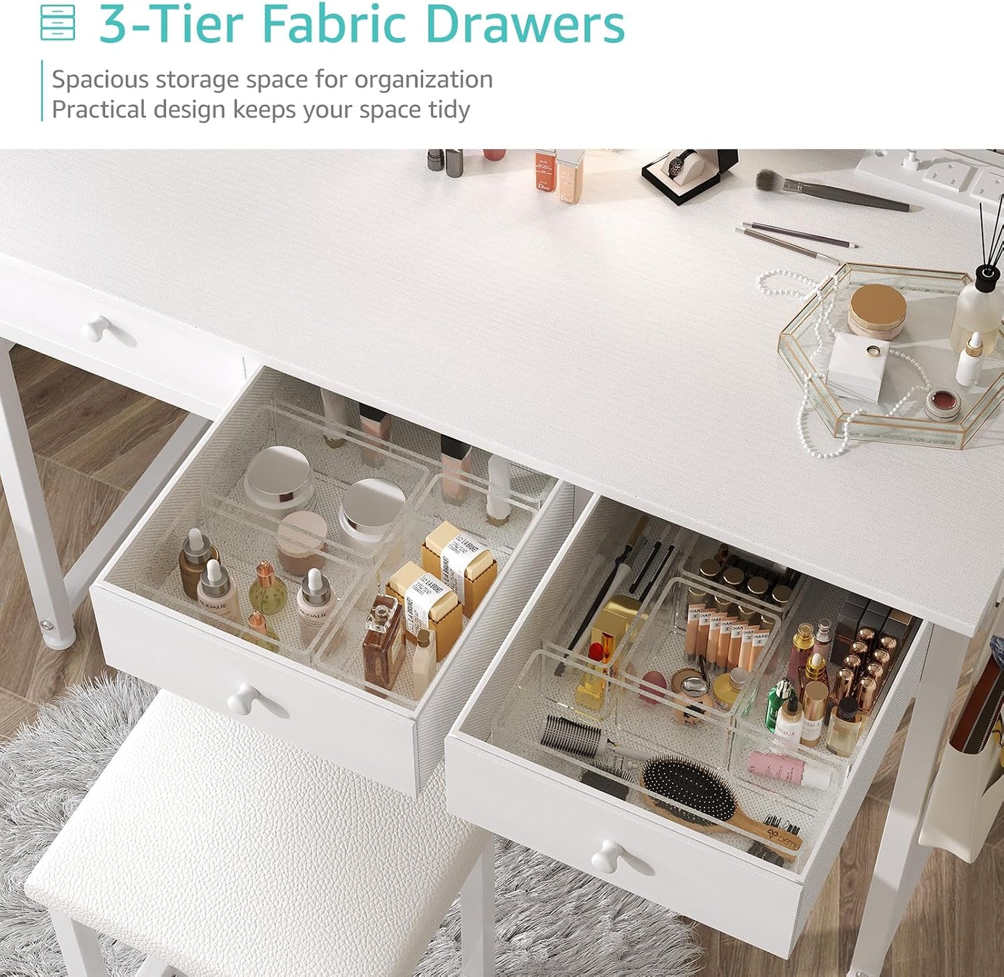 💄 Modern Vanity Desk with LED Mirror | Makeup Dressing Table with Drawers & Charging Station ✨