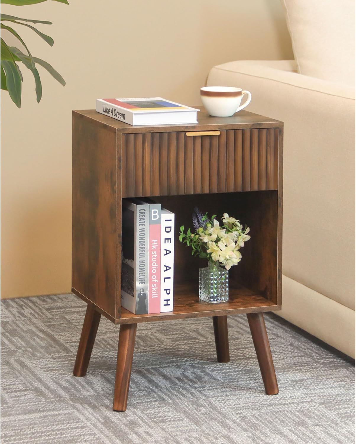 🏡 Scandinavian Inspired Nightstand | Minimalist Wooden Bedside Storage Table with Drawer