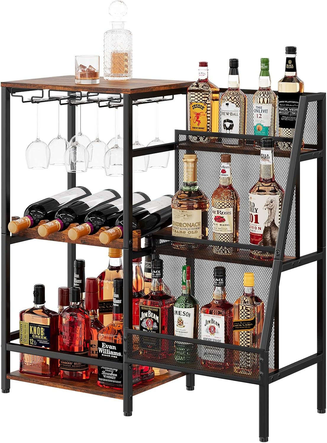 🍷 Vintage Home Bar Cabinet | Whiskey & Wine Display Rack with Glass Holder and Mini Bar Table ✨