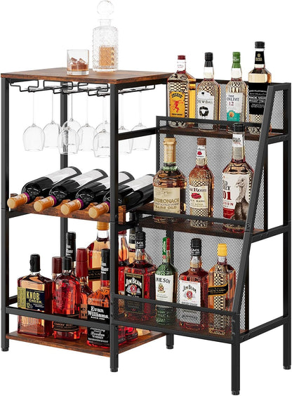 🍷 Vintage Home Bar Cabinet | Whiskey & Wine Display Rack with Glass Holder and Mini Bar Table ✨