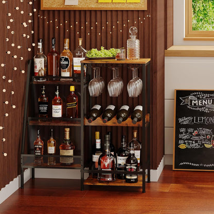 🍷 Vintage Home Bar Cabinet | Whiskey & Wine Display Rack with Glass Holder and Mini Bar Table ✨