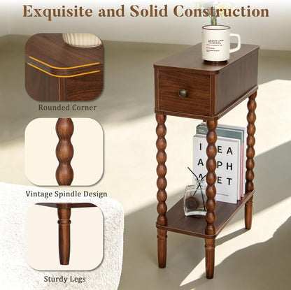 ✨ Slim Narrow Nightstand | Modern Bedside Table with Drawer & Storage Shelf for Small Spaces 🏡