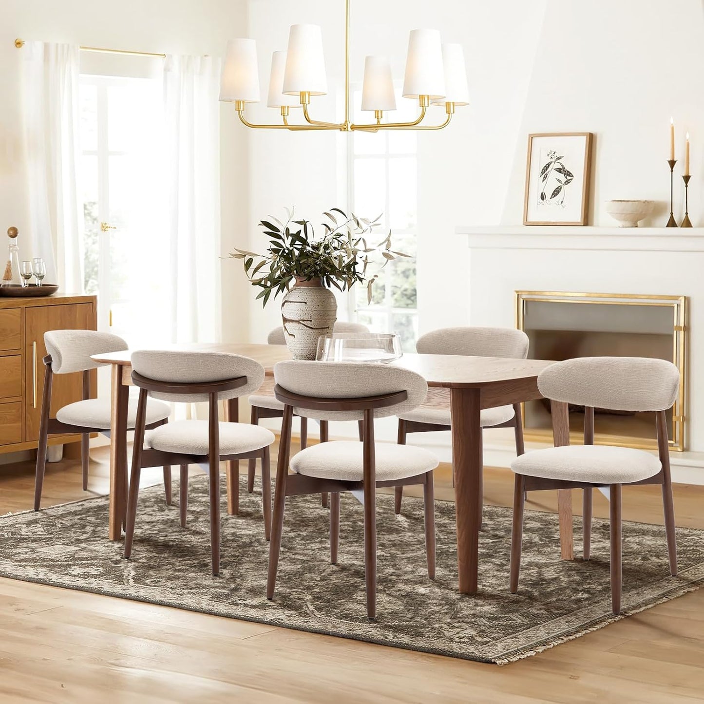 🌿 Modern Farmhouse Dining Chairs | Upholstered Wooden Kitchen Chairs with Soft Fabric Seat & Solid Wood Legs 🪑