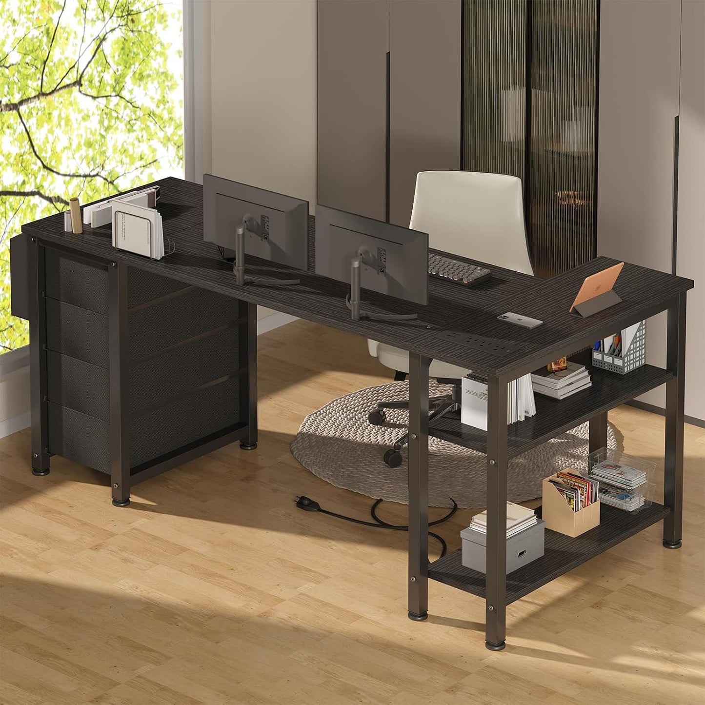 ✨ L-Shaped Computer Desk | Modern Corner Workstation with Storage Drawers & Shelves for Home Office 🎮