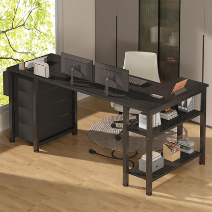 ✨ L-Shaped Computer Desk | Modern Corner Workstation with Storage Drawers & Shelves for Home Office 🎮