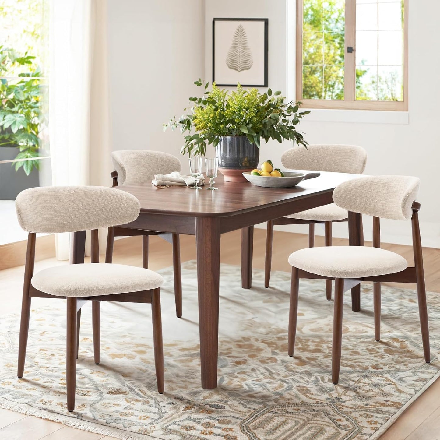 🌿 Modern Farmhouse Dining Chairs | Upholstered Wooden Kitchen Chairs with Soft Fabric Seat & Solid Wood Legs 🪑