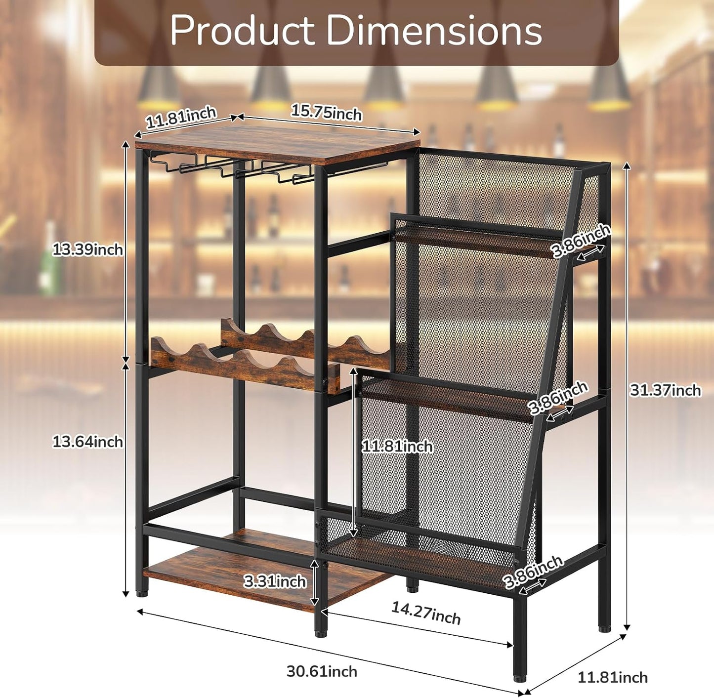 🍷 Vintage Home Bar Cabinet | Whiskey & Wine Display Rack with Glass Holder and Mini Bar Table ✨