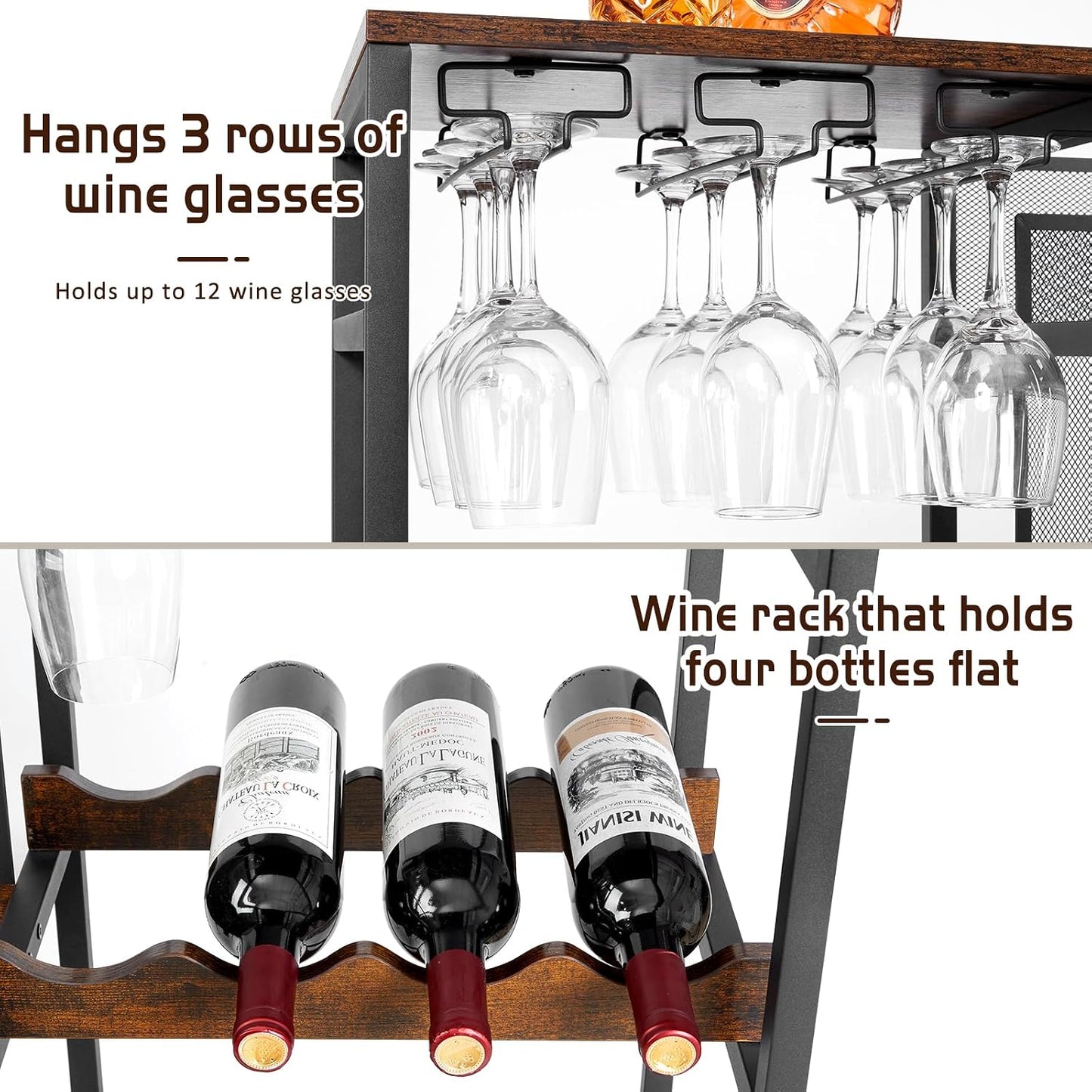 🍷 Vintage Home Bar Cabinet | Whiskey & Wine Display Rack with Glass Holder and Mini Bar Table ✨