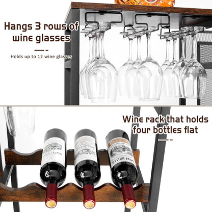 🍷 Vintage Home Bar Cabinet | Whiskey & Wine Display Rack with Glass Holder and Mini Bar Table ✨