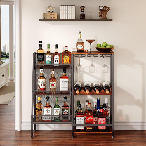 🍷 Vintage Home Bar Cabinet | Whiskey & Wine Display Rack with Glass Holder and Mini Bar Table ✨
