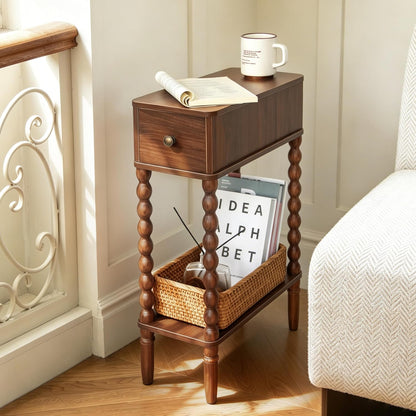 ✨ Slim Narrow Nightstand | Modern Bedside Table with Drawer & Storage Shelf for Small Spaces 🏡