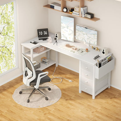 ✨ L-Shaped Computer Desk | Modern Corner Workstation with Drawers & Storage Shelves for Home Office 🎮