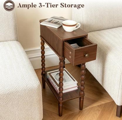 ✨ Slim Narrow Nightstand | Modern Bedside Table with Drawer & Storage Shelf for Small Spaces 🏡