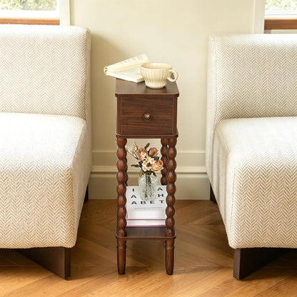 ✨ Slim Narrow Nightstand | Modern Bedside Table with Drawer & Storage Shelf for Small Spaces 🏡