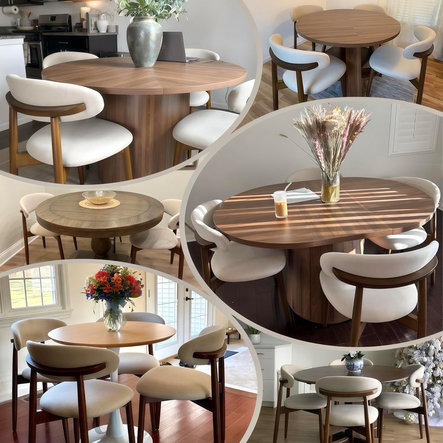 🌿 Modern Farmhouse Dining Chairs | Upholstered Wooden Kitchen Chairs with Soft Fabric Seat & Solid Wood Legs 🪑