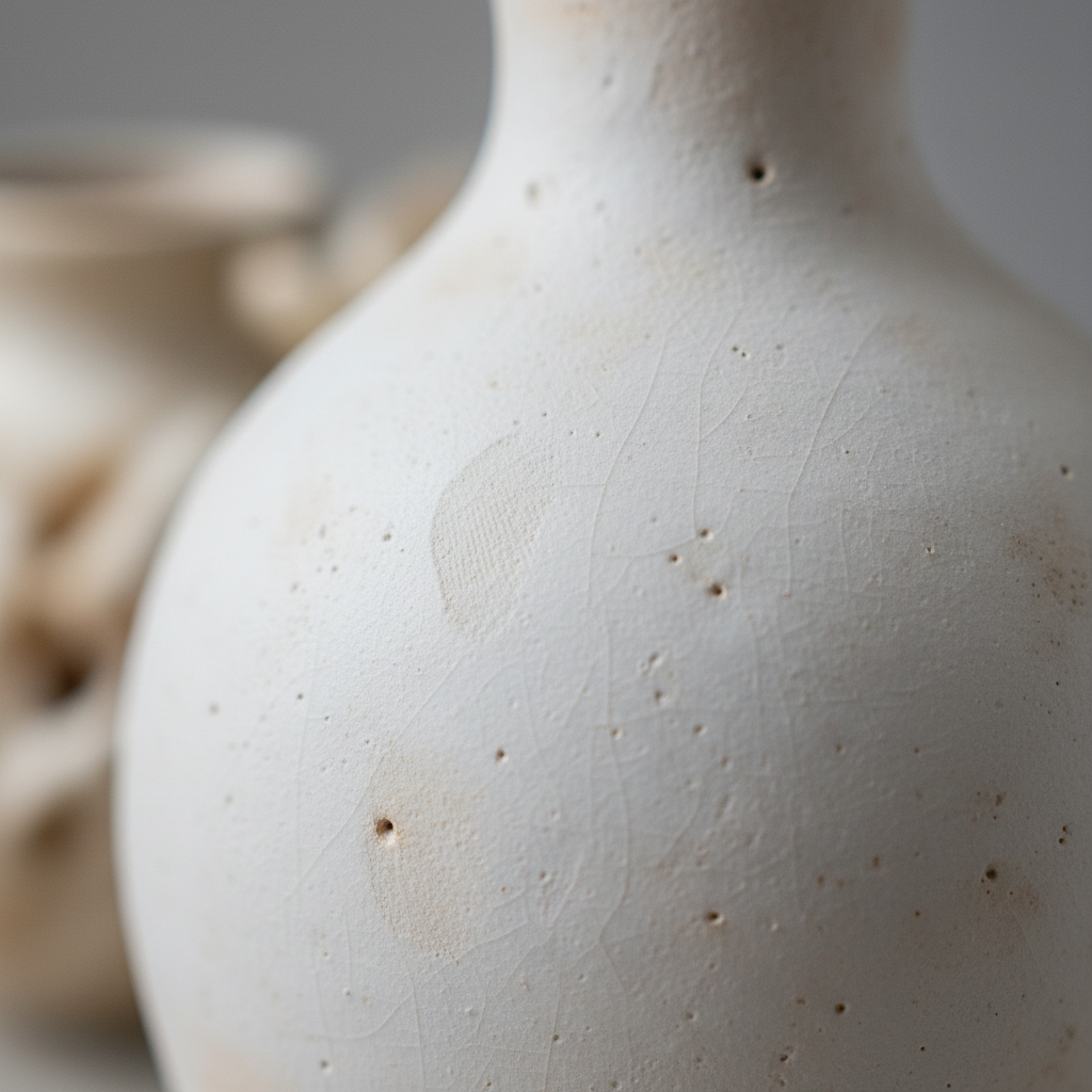Close-up of matte white ceramic glaze texture