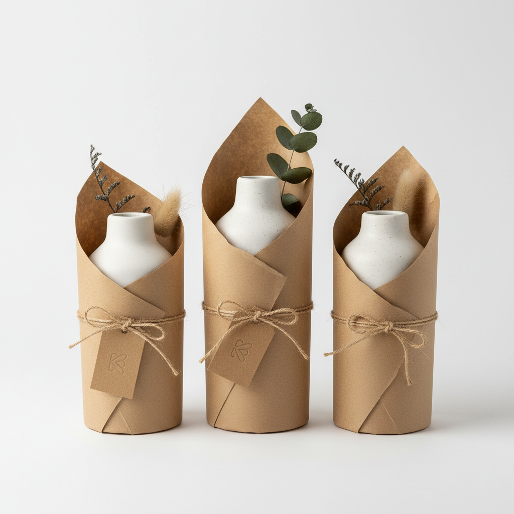 Ceramic vase set in eco-friendly kraft paper gift packaging