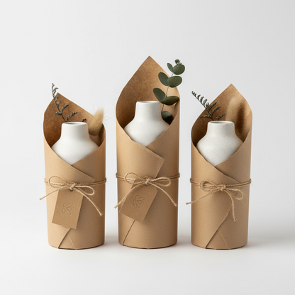 Ceramic vase set in eco-friendly kraft paper gift packaging